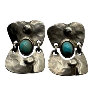 Statement Artisan Turquoise Stone Silver Tone Boho Bohemian Dangle Earrings D14Q